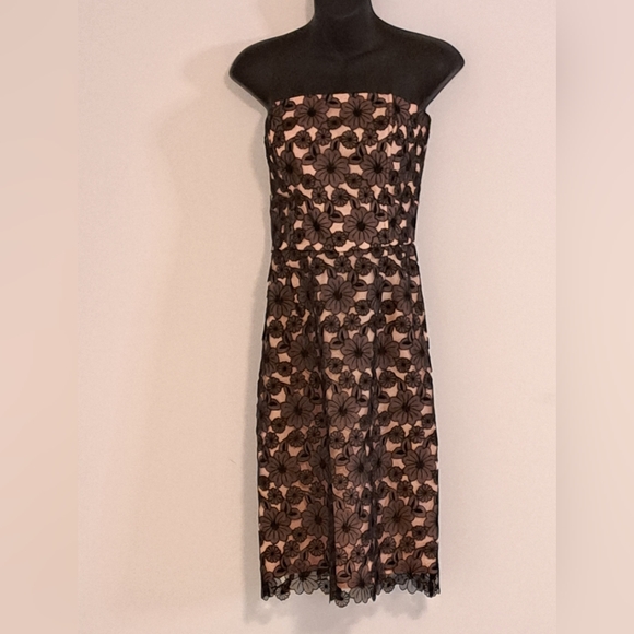 Mark Shale Strapless Black & Brown Organza Lace Overlay Lined Dress Misses 8 - Picture 2 of 9